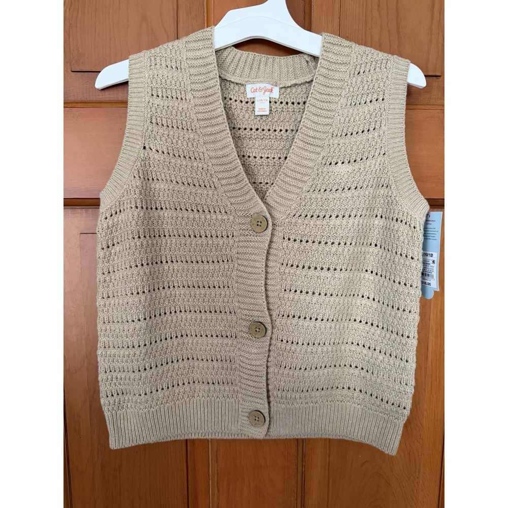 Girls' Cat & Jack Beige Knit Button-Front Sleeveless Sweater Vest Size Large NWT